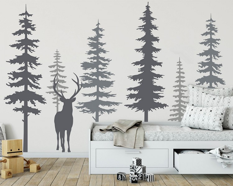 Pine Tree Wall Decals With Deer